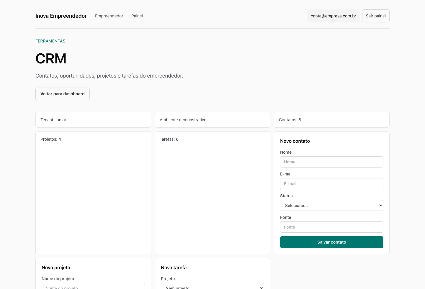 CRM atual da Plataforma Inova