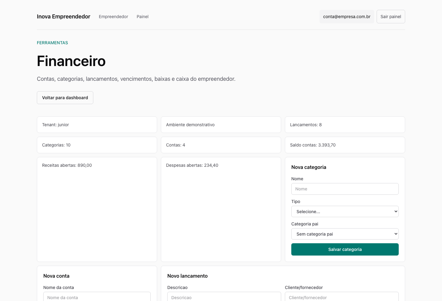 Financeiro atual da Plataforma Inova