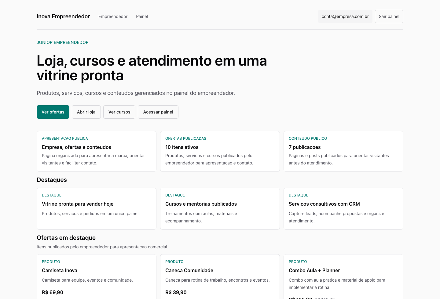 Vitrine publica criada pela Plataforma Inova